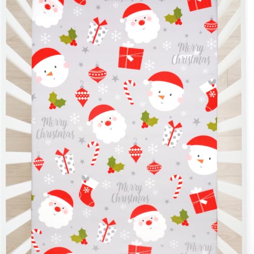 JISEN Christmas Fitted Crib Sheet with Santa Claus Design - Grey Variation 52x28 Inch Baby Bedding