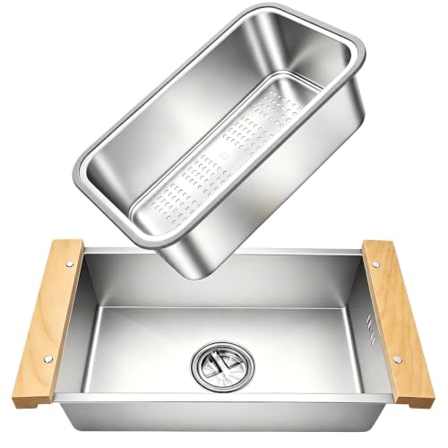 Stainless Steel Over Sink Colander & Dish Basin Set - Fits 15.8-17in Sinks