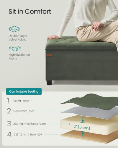 Velvet Storage Ottoman Bench with Legs - Forest Green, 660 lb Load Capacity