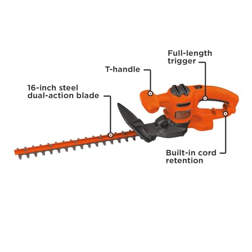 16-Inch Electric Hedge Trimmer with 3.0 Amp Motor, Lightweight & Dual-Action Blade