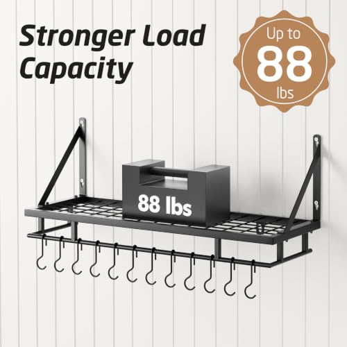 KES 30-Inch Wall Mounted Black Pot & Pan Rack Kitchen Organizer