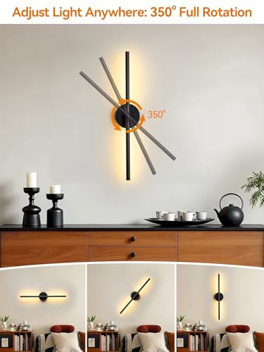 Easesonic Black 24-Inch Battery Operated Wall Sconce Set of 2 with Remote & Touch Control