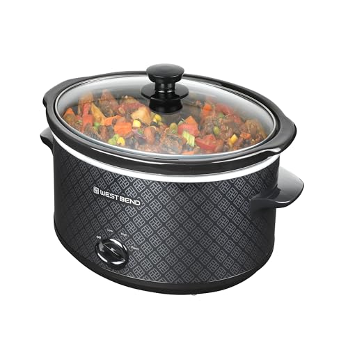 West Bend 4-Quart Manual Slow Cooker Black - Ceramic Crockpot & Glass Lid