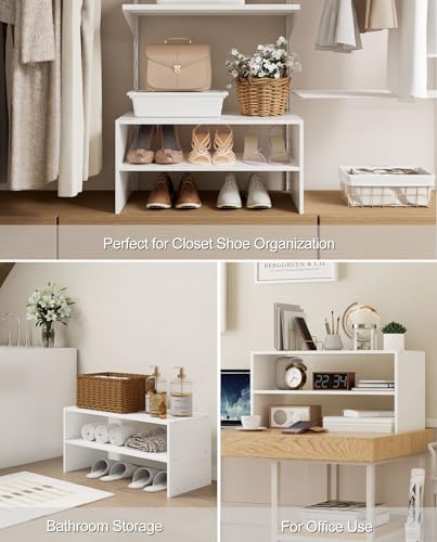 LOWOSA White 2-Tier Stackable Shoe Rack - 24.6 Inches Wide, Pack of 2