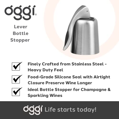 Oggi Bottle Stopper, Lever, Stylish Wine Topper (7653.)