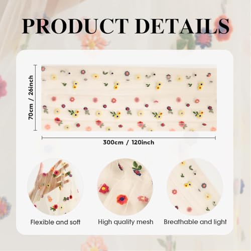 Artoid Mode 6-Pack Champagne Daisy Embroidered Gauze Table Runners 28x120 Inch (10ft)