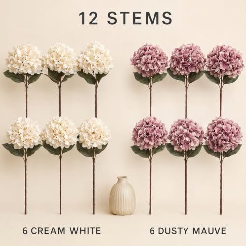 Artificial Hydrangea Flowers 12 Pack for Christmas Wreaths & Home Decor