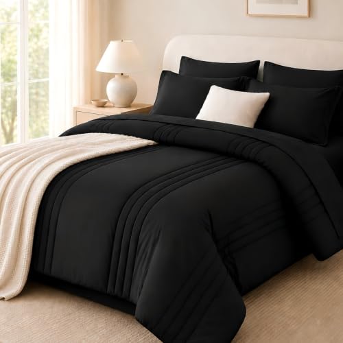 Velorose King Size Black Comforter Set 7 Pieces Bed in a Bag, All-Season Bedding