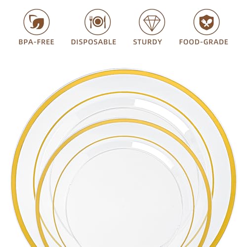 Clear Disposable Plates with Gold Rim - 200PCS Set for Weddings & Events (Variation: Clear)