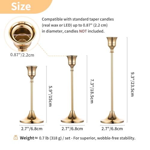 Gold Candlestick Holders Set of 15 - Decorative Aluminum Taper Candle Holders, Bulk