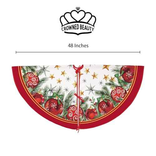 CROWNED BEAUTY Christmas Tree Skirt Collar 48 Inch Red Balls Soft Farmhouse Holiday Decoration (Red) TS38