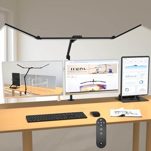 EPABINA Black 3000 Lumen Dimmable LED Desk Lamp with Clamp & Remote, 47-Inch Overhead Light Bar for Home Office