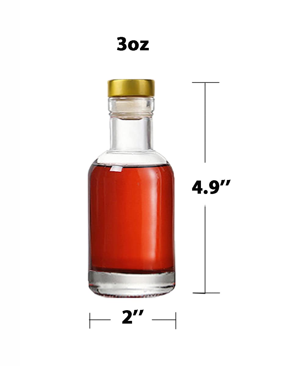 Kaachli Clear Glass Bottles 3 oz - 100ml [Pack of 12] for Wine Beverages Drinks Oil Vinegar Kombucha Beer Water Soda with Cork Stopper Airtight Lid