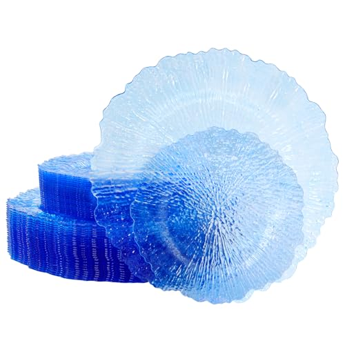 Blue Disposable & Reusable Plastic Plates 60PCS - Clear Water Design, Safe Food-Grade