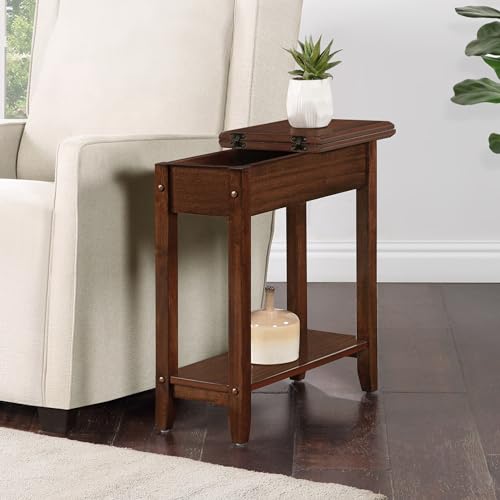Espresso American Heritage Flip Top End Table with Hidden Storage & Lower Shelf