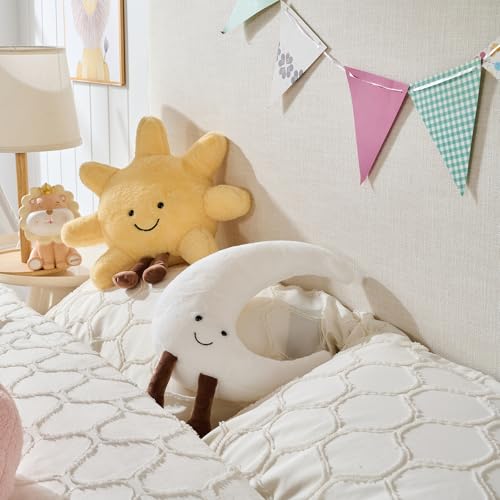 Moon Shaped Plush Pillow 12" Cute Smiling Fun Filled Pillow Moon and Sunshine Stuffed Animal Soft Toy for Birthday Gift