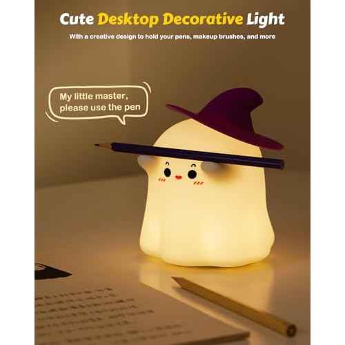 Luditek Cute Ghost Night Light Lights, Silicone Dimmable Ghost Lamp Desk Decor for Halloween Decorations Indoor Home Room Office Table, Halloween Gifts for Women, Girls, Kids