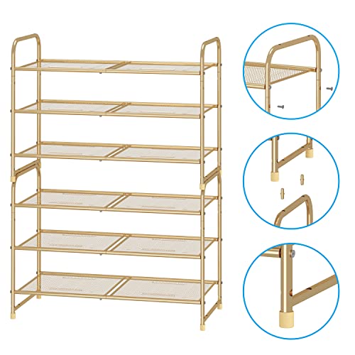 Gold 3-Tier Stackable Shoe Rack - Expandable & Adjustable Metal Organizer