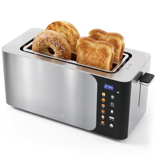 Elite Gourmet SmartToast Digital 4-Slice Toaster - Gloss Black, 1370W, Extra-Wide Slots