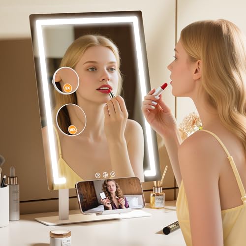Gospire Lighted Makeup Mirror with 4000mAh Rechargeable Battery, 19.7" x 11.8" - Hollywood Vanity Mirror with 70° Swivel & Magnification