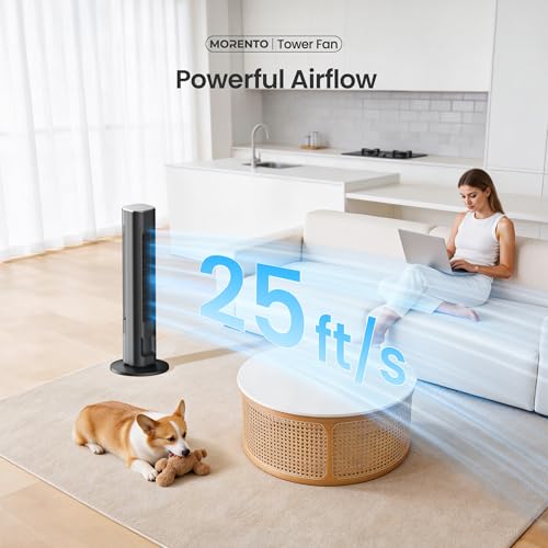 MORENTO 36-Inch Black Smart Tower Fan with Remote, WiFi/App/Voice Control