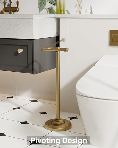 Brushed Gold 22" Stainless Steel Freestanding Toilet Paper Holder with Weighted Base - No Storage