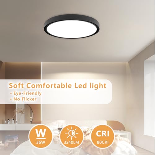 OFFIY Black 15.8 Inch LED Ceiling Light Flush Mount 34W 3060LM Dimmable