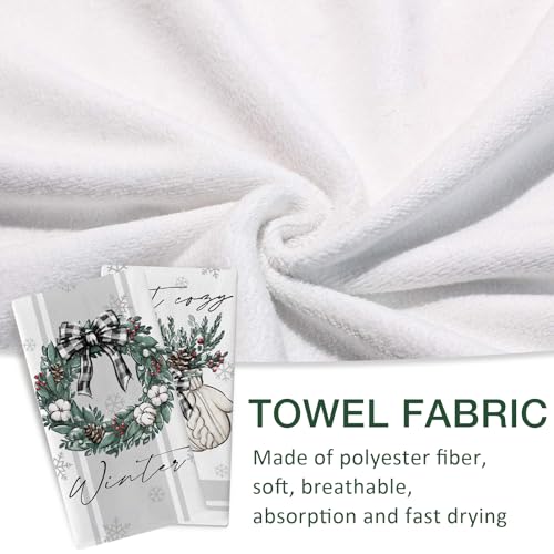 Seliem Winter Wreath Glove Kitchen Dish Towels Set of 2, Get Cozy