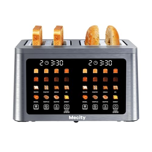 Mecity 4-Slot Wide Slot Digital Toaster with Touch Screen & Stainless Steel - Brushed Gray