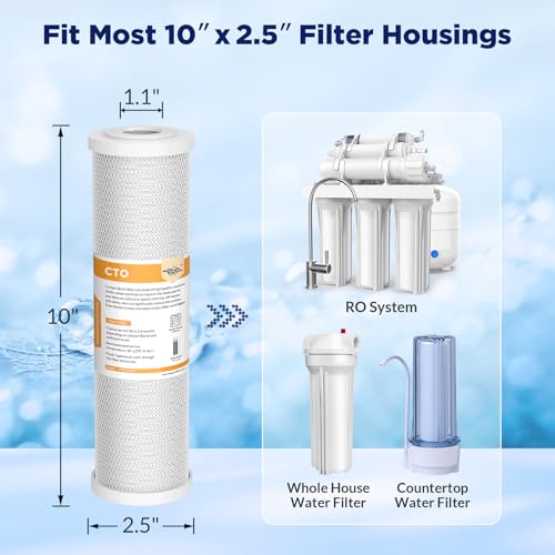 Membrane Solutions 5 Micron 10" x 2.5" CTO Carbon Block Water Filter Pack of 6