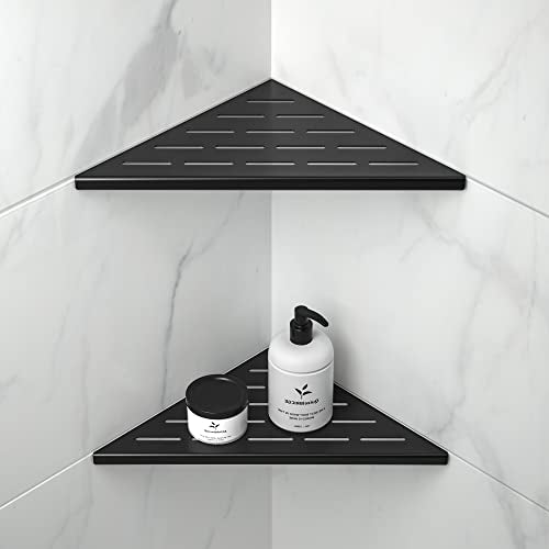 Matte Black Corner Shower Shelf 10-Inch Stainless Steel 2 Pack - No Drill