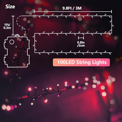 Twinkle Lights Battery Operated 100 LED Romantic String Lights 8 Modes Waterproof for Home, Garden, Party, Holiday, Christmas Tree Decoration (Pink & White)