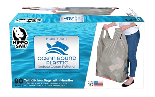 Reusable 13 Gallon Trash Bags with Handles - Eco-Friendly Leak-Proof Kitchen Garbage Bags, 90 Count