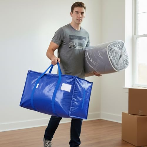 Blue Heavy Duty Moving Storage Bags 8 Pack - Extra Large Waterproof Closet Organizers