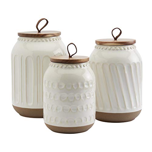 Ziggy Ceramic Canister Set - 3-Piece Stoneware Kitchen Storage with Acacia Lids