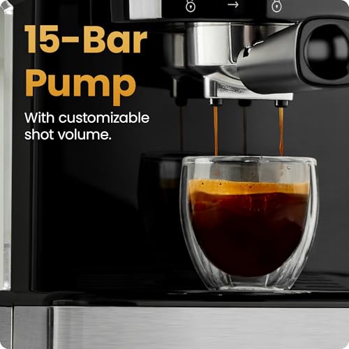 Small Espresso Machine with 15-Bar Pump & Steam Wand - Compact Stainless Steel Coffee Maker