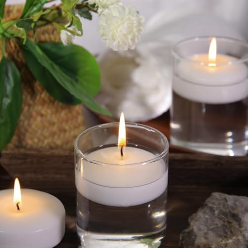 Capaniel 80 Pack 3 Inch White Floating Candles - 8 Hour Burn Time, Real Wax