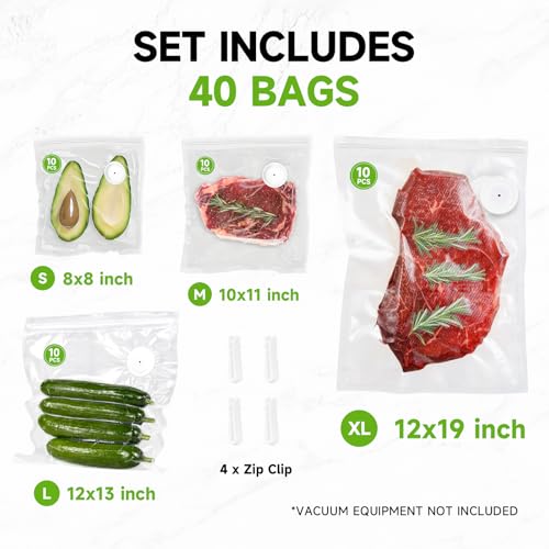 Reusable Food Vacuum Sealer Bags Set 40 pcs - 4 Sizes BPA-Free for Sous Vide & Meal Prep (Variation: 40/40 Bags – 4 Sizes)