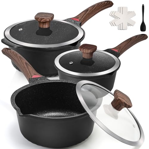 Vinchef 3-Piece Saucepan Set 2QT, 3QT, 4QT Nonstick Granite Coated Cookware