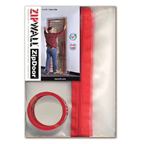 ZipWall ZipDoor ZDS Standard Dust Barrier Zipper Door Kit - 1 Pack, Red, Includes Double-Sided Tape