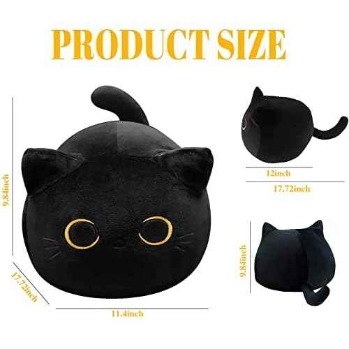 3D Black Cat Plush Toy, 17.7" Black Cat Pillow, Animal Soft Plush Pillow Baby Plush Toy Cat Shape Design Cute Cat Waist Cushion, As Birthday, Halloween, Christmas Decoration