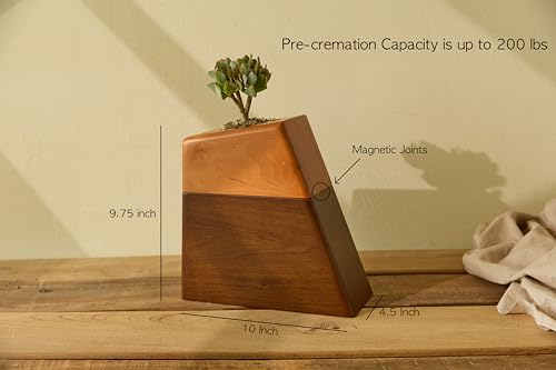 Wooden Cremation Urn for Human Ashes with Ceramic Plant Pot and Bamboo Stand