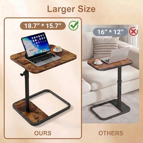 Large Adjustable Height TV Tray Tables Set of 2 - Brown Couch Side Tables