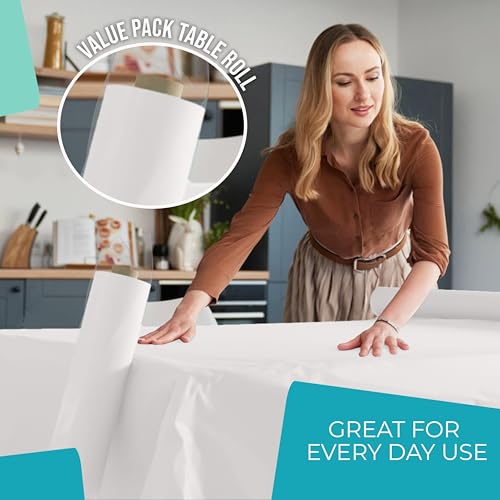 White Plastic Table Cover Roll - 40 x 300 Feet Disposable Banquet Tablecloth - Basic Variation