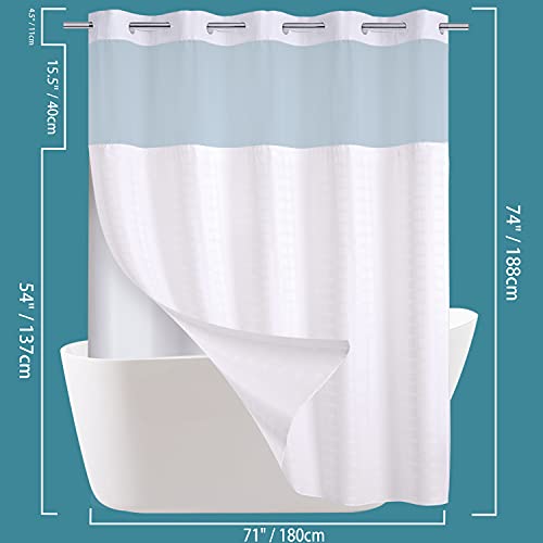 Check-White Shower Curtain with Snap-In Liner Set - 71W x 74H, Waterproof, Hotel Quality