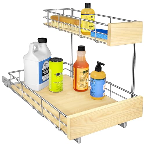 LYNK PROFESSIONAL® Select 11.5W x 18D Under Sink Kitchen Organizer - Chrome Finish, Wood Variation