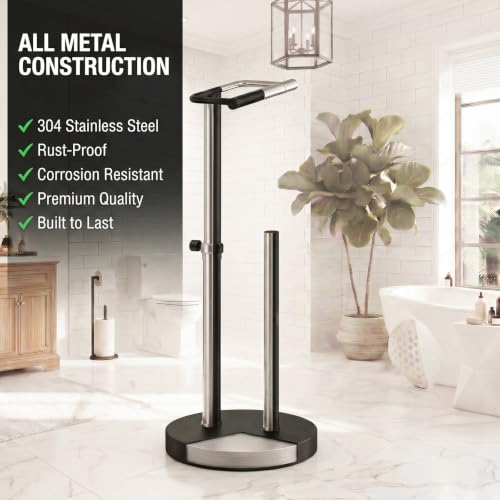 Freestanding Toilet Paper Holder Stand with Storage - Matte Black Stainless Steel