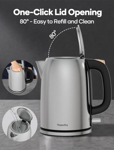 Yoochu 1.7L Stainless Steel Electric Kettle 1500W Fast Boil Auto Shut-Off BPA-Free