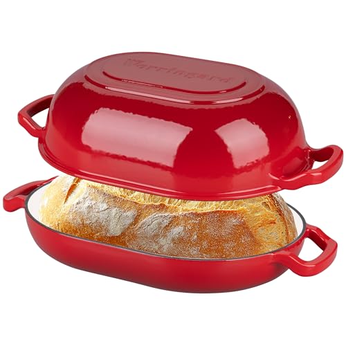 VORRINGARD 7QT Red Enameled Cast Iron Dutch Oven for Bread & Cooking
