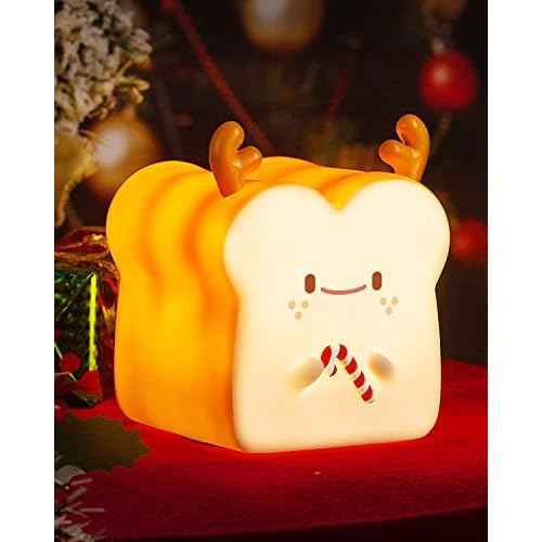 Cute Christmas Gifts for Women, Girl, Deer Toast Lamp Bread Night Light, Battery Powered USB Rechargeable, Touch Senser, 1 Hour Timer, Portable Silicone Kids Nightlight for Nursery